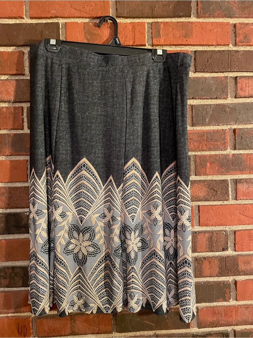 Sami & Jo Black Midi Skirt with Beige Floral Border